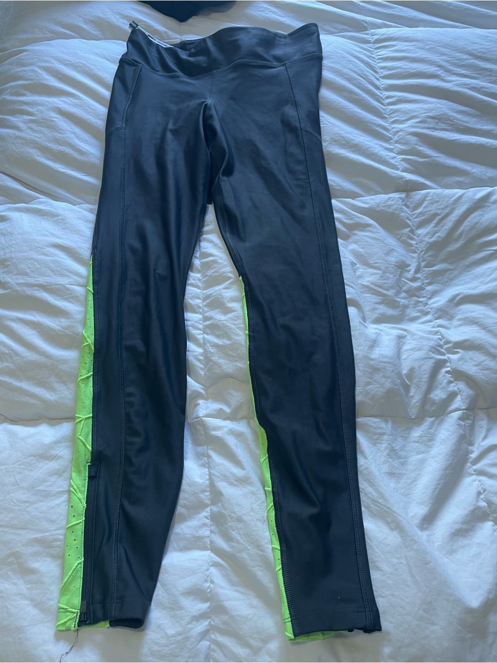Under Armour Black Leggings with Neon Green Side Panels